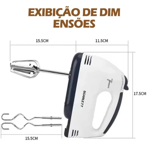 Batedeira Elétrica Portátil 7 Velocidades | Ideal para Bolos, Massas e Chantilly