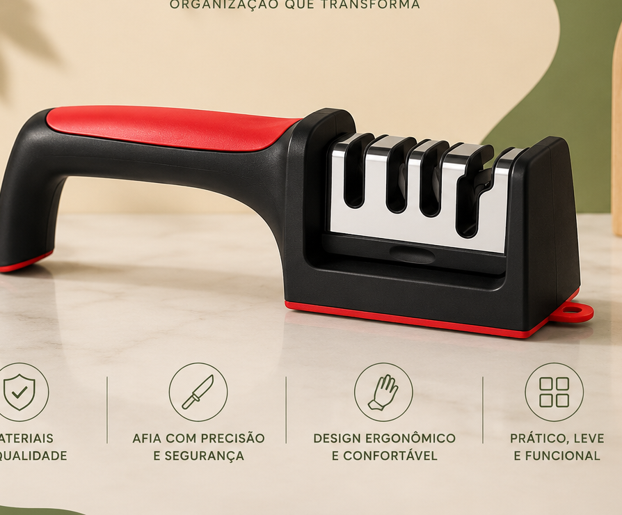 Afiador de Facas 3 em 1 | Corte Preciso e Mais Segurança na Cozinha