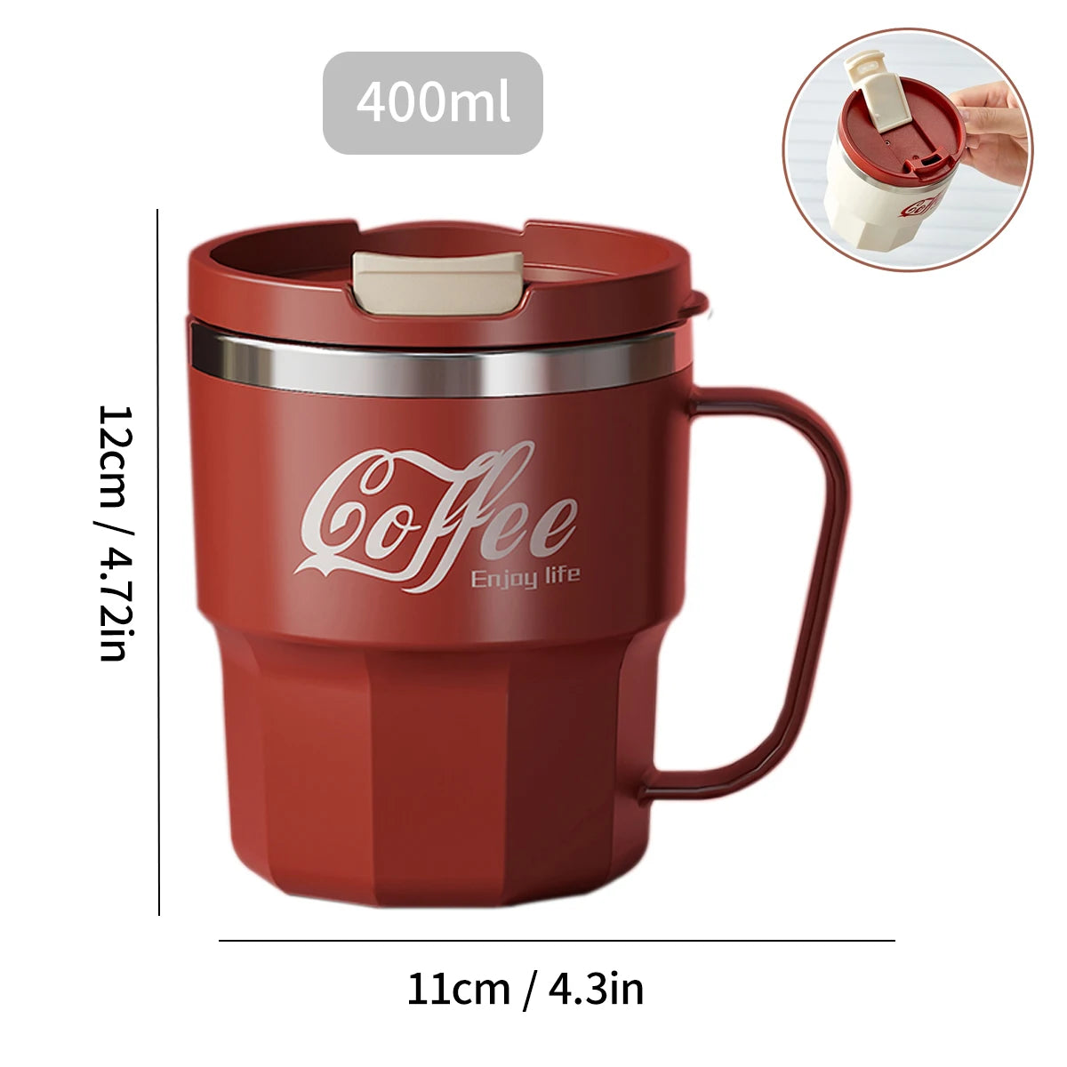 Caneca Térmica Inox 304 com Tampa e Alça | Antivazamento