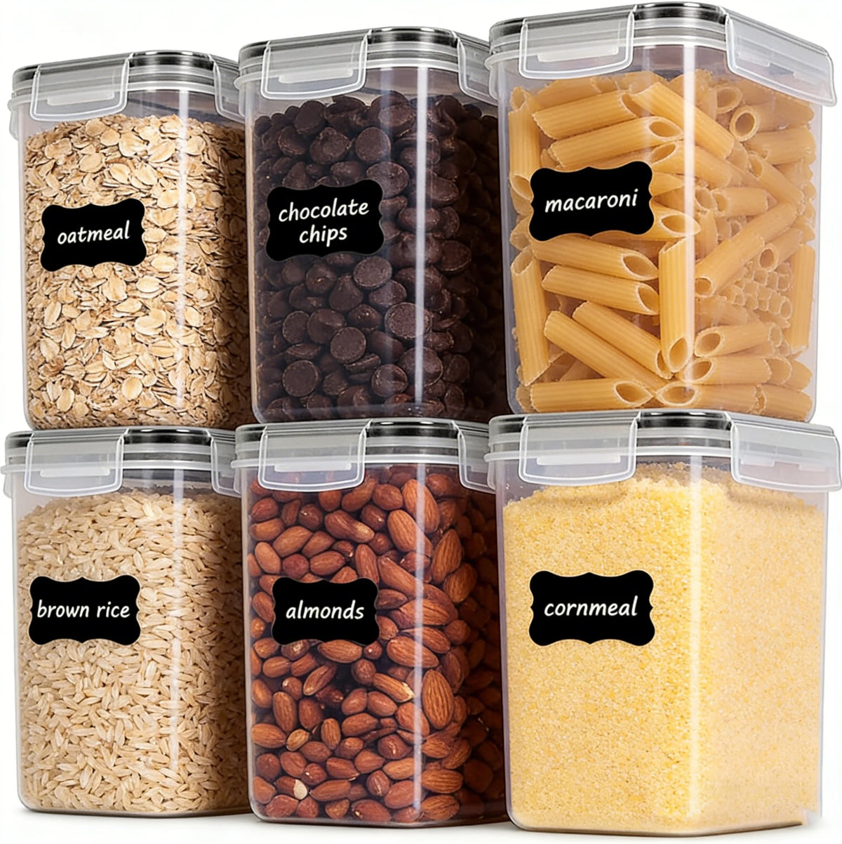 Conjunto de Potes Herméticos de Plástico Sem BPA 1,6L com Etiquetas