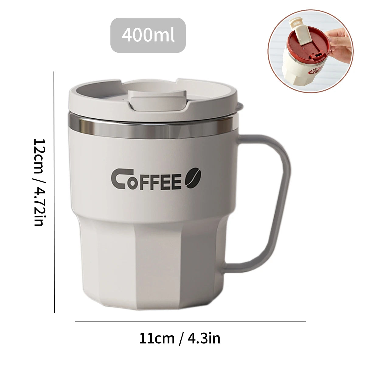 Caneca Térmica Inox 304 com Tampa e Alça | Antivazamento