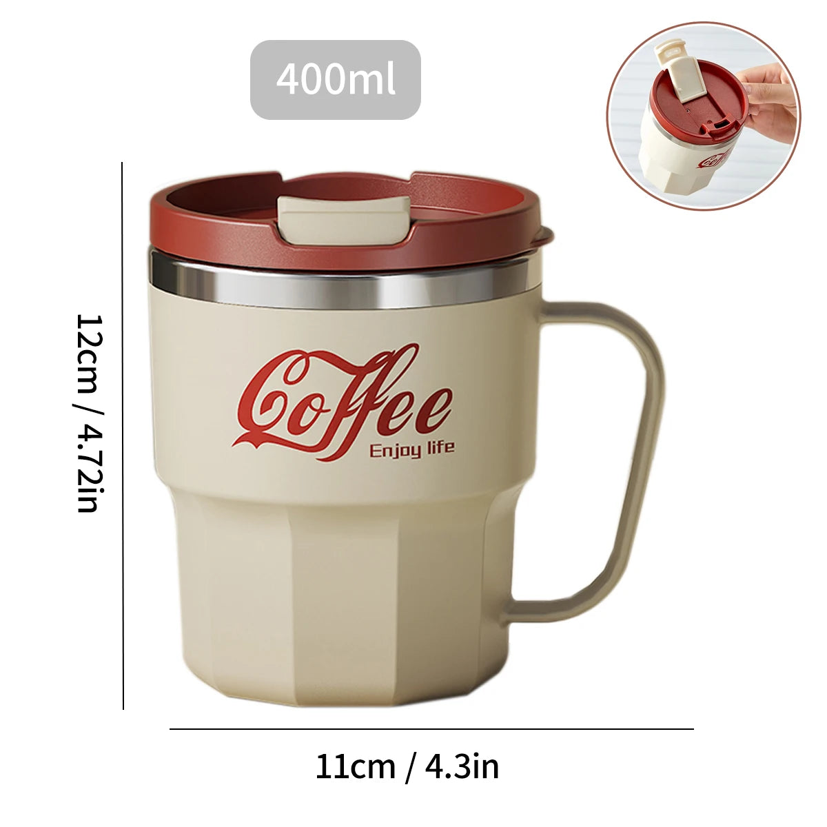 Caneca Térmica Inox 304 com Tampa e Alça | Antivazamento