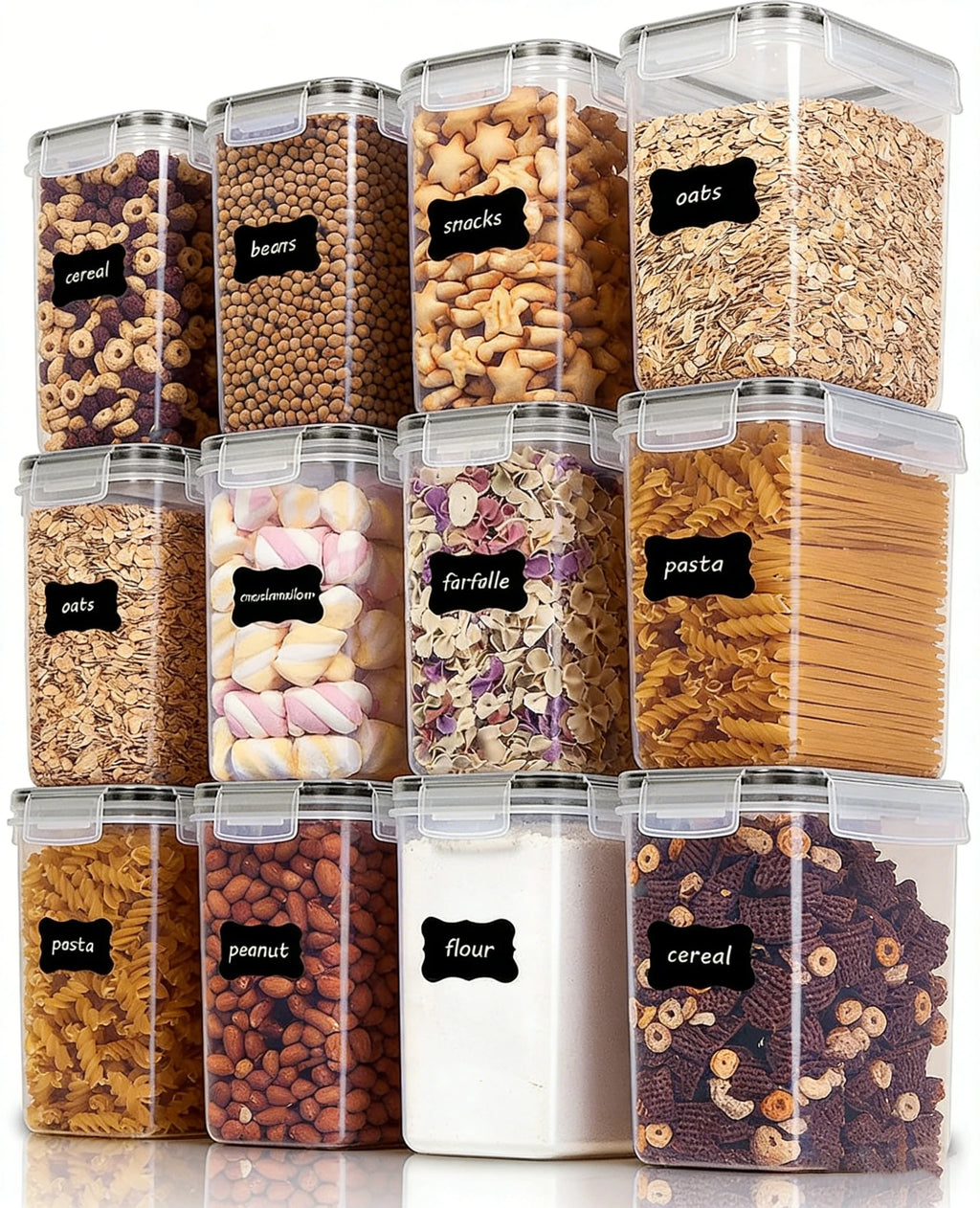 Conjunto de Potes Herméticos de Plástico Sem BPA 1,6L com Etiquetas