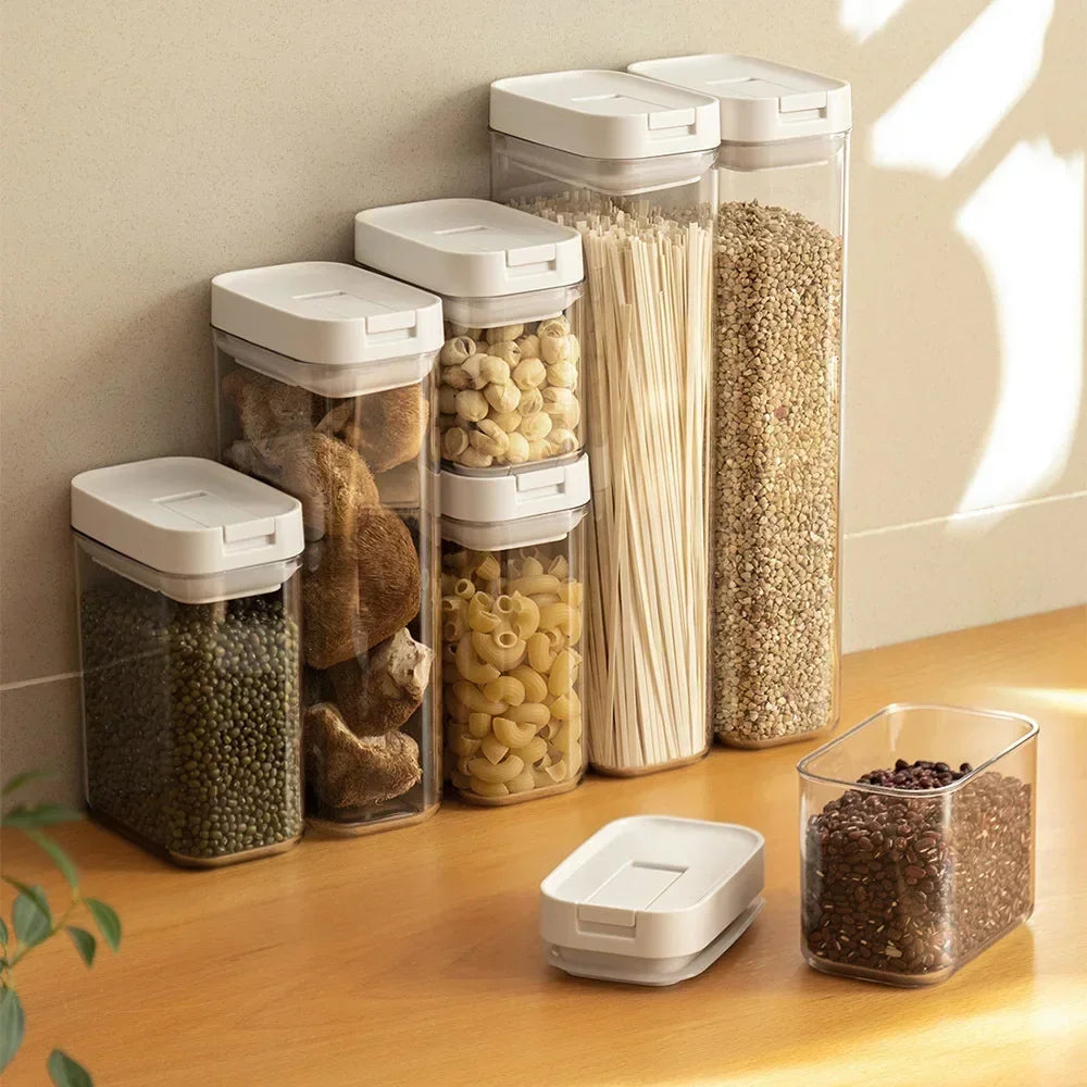 Clear Food Grade Plastic Storage Jar Airtight Seal for Kitchen Snacks Cereals Beans Kitchen Storage Organizer Kitchen Storage