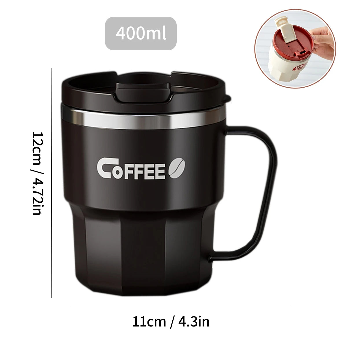 Caneca Térmica Inox 304 com Tampa e Alça | Antivazamento